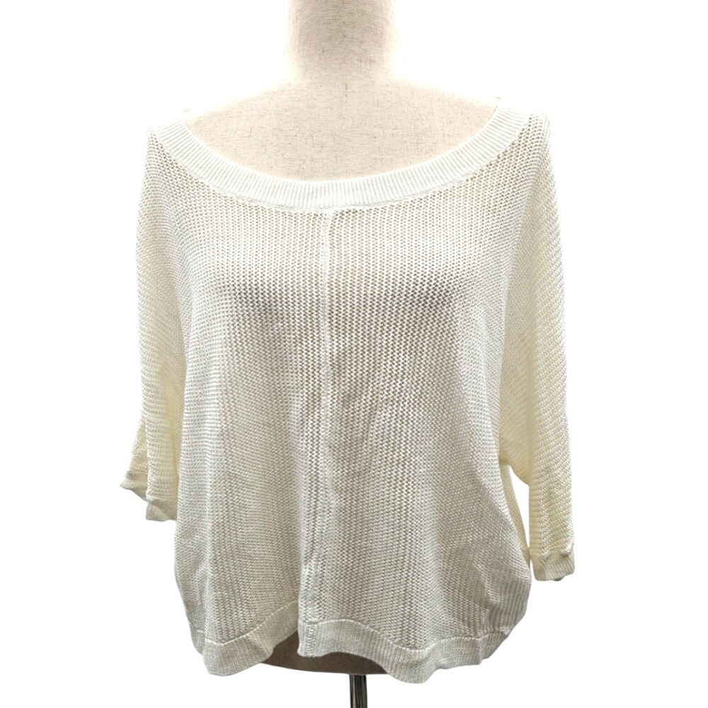 ANN TAYLOR‎ LOFT Cream Knit Sweater Boat Neck 3/4 Sleeve Size L
